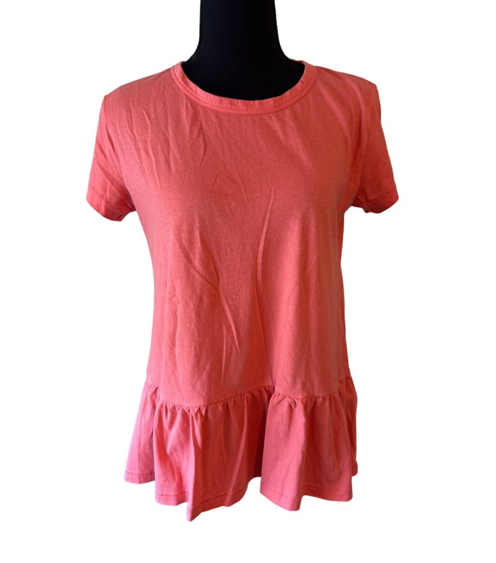 CASLON Peach Pink Short Sleeve Ruffle Top Size Small